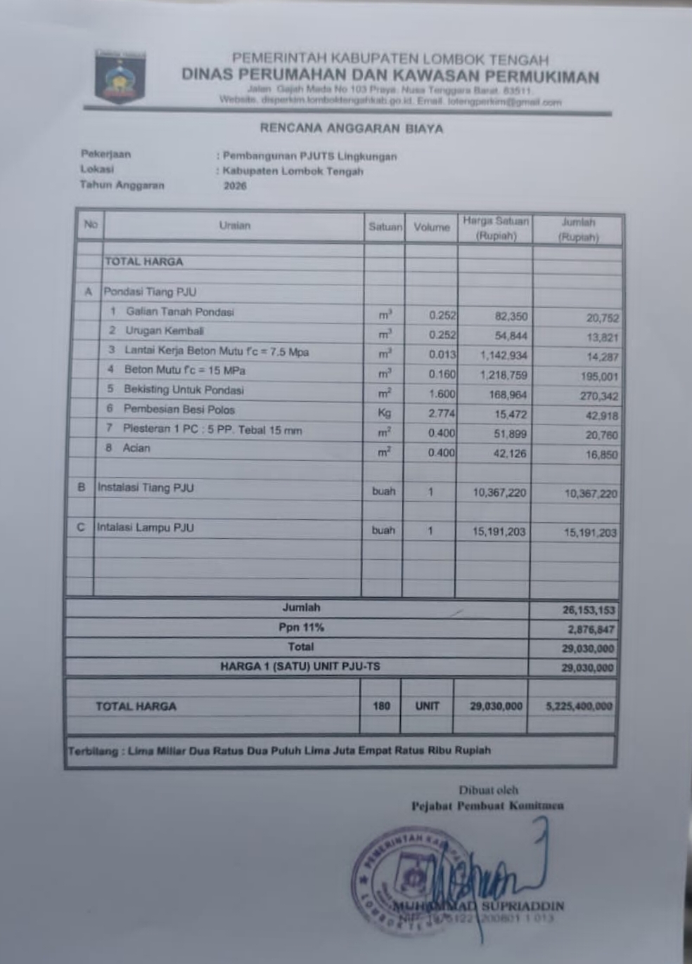 Dinas Perkim Lombok Tengah Bantah Pernah Mengusulkan RAB PJU, Sebut Dokumen Berstempel Pemda Berpotensi Disalahgunakan Pihak Lain